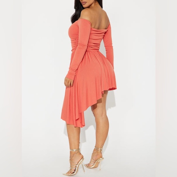 Asymmetrical Hem Off-Shoulder Dress - Picture 1 of 12